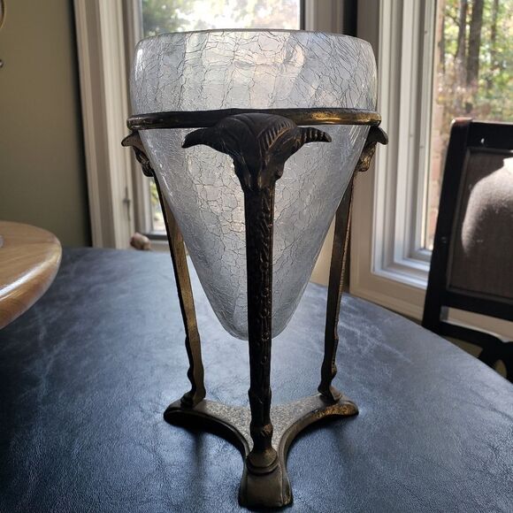 Glass Cone Bowl w/Brass Ram Footed Stand - Picture 2 of 9